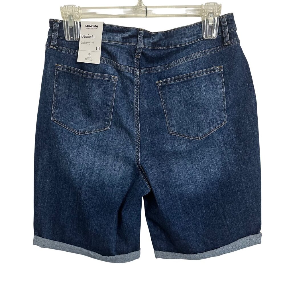 Sonoma Womens Bermuda Denim Shorts Size 16 Jorts Cotton Blend Vacation Beach - Picture 2 of 11